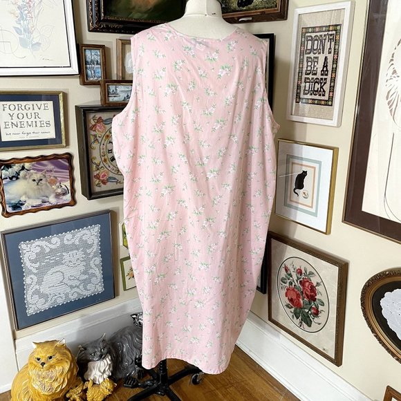 Anthony Richards Pink Floral Cotton Blend Sleeveless Snap Front Dress + Pockets - Picture 4 of 6